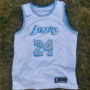 Nike White and Light Blue Lakers Jersey
